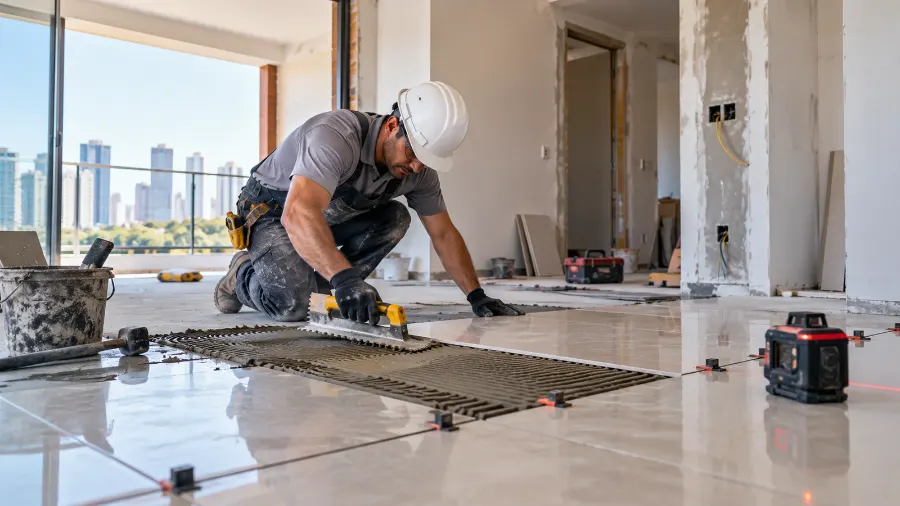 Profissional trabalhando em reforma de ambiente interno, com ART