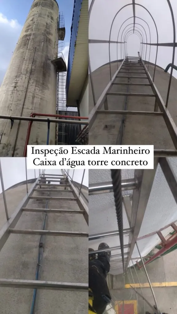 Inspeção de escada marinheiro em caixa d'água de torre de concreto